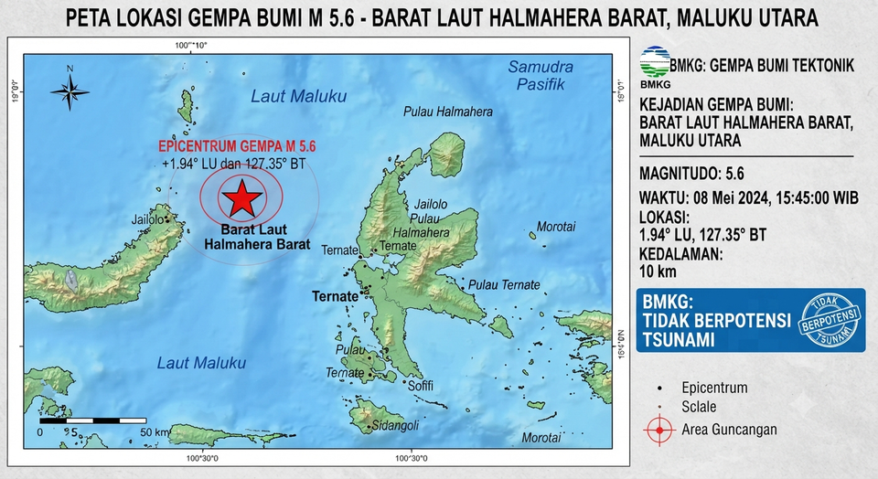 Gempa Magnitudo 5,6 Guncang Halmahera Barat, BMKG Pastikan Tanpa Tsunami