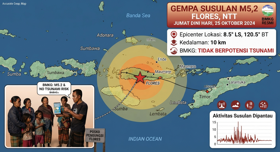 Gempa Susulan M5,2 Guncang Flores, BMKG Pastikan Tak Berpotensi Tsunami