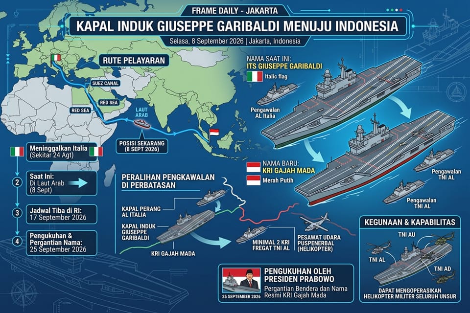 Masih di Laut Arab, Kapal Induk Garibaldi Tiba di Indonesia 17 September