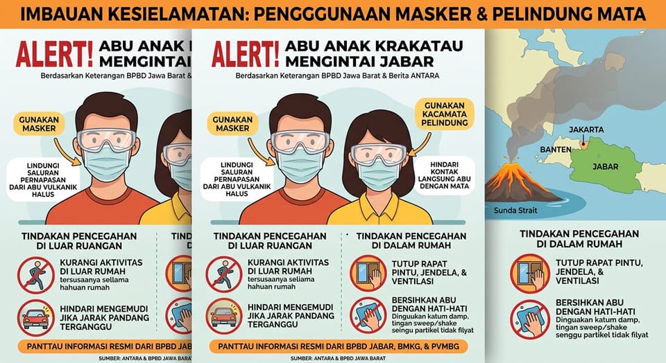 ALERT! Bahaya Abu Vulkanik Anak Krakatau, Warga Jabar Diimbau Pakai Masker